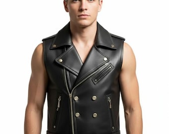 Black Leather Biker Vest for Men – Premium Motorcycle Riding Waistcoat