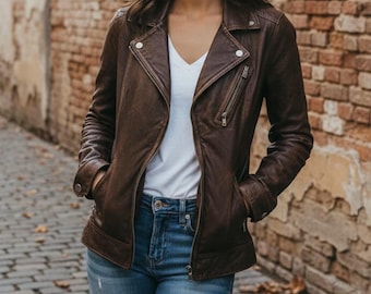 Chaqueta de motociclista vintage de piel de cordero hecha a mano