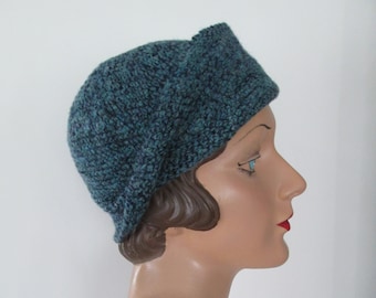 Hand Crochet Sou'wester Cloche Hat Wool/Silk 1930s Style