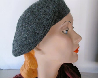 Hand Knit Guernsey Potato Peel Pie Hat 1940's Style Gray Wool