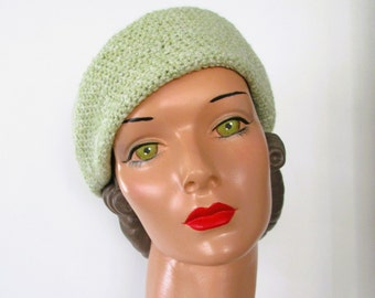 Hand Crochet Sou'wester Cloche Hat Linen/Cotton Blend 1930's Style