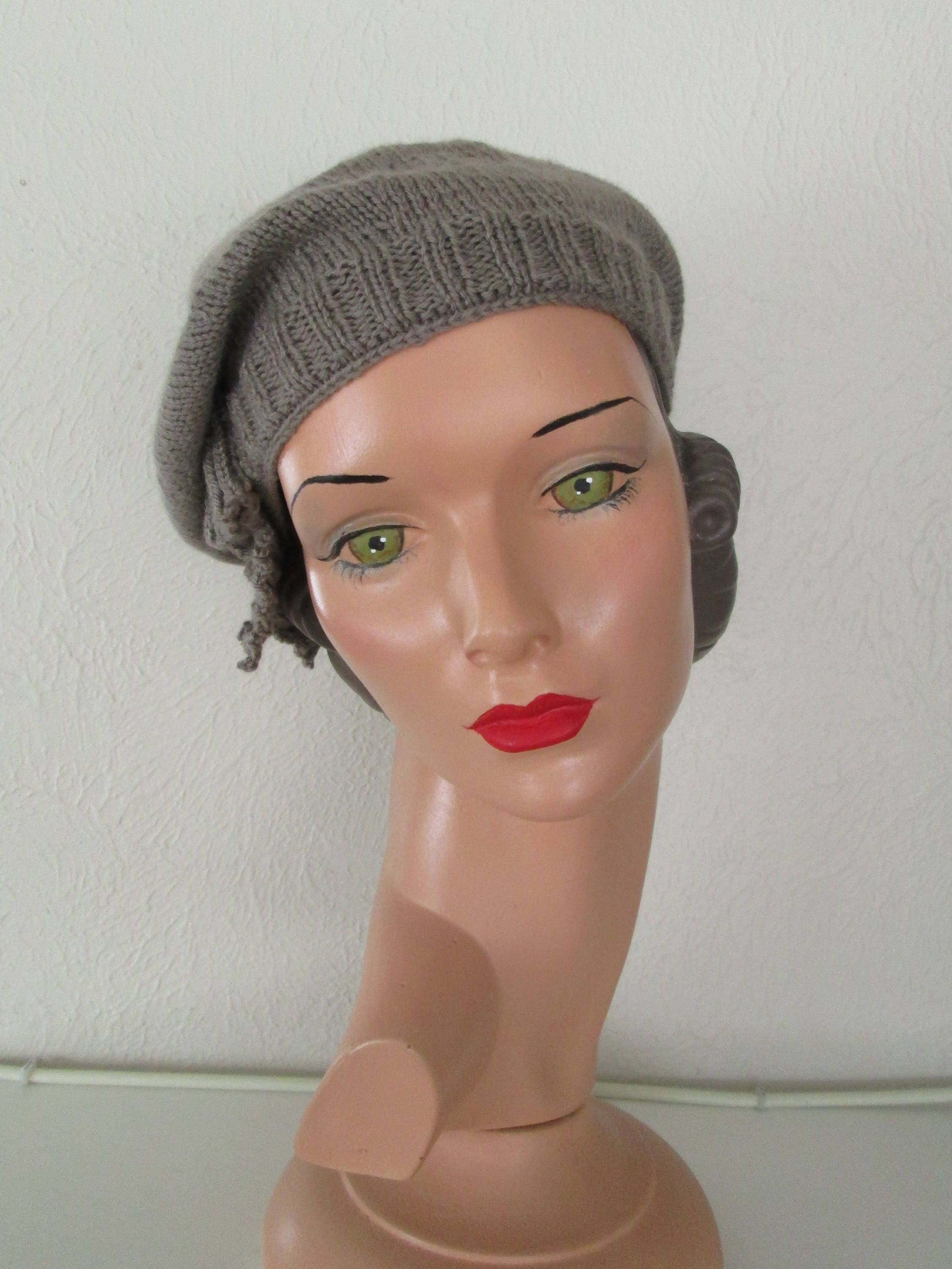 Hand Knit Pixie Hat Vintage 1930's Downton Abbey Style Pure Wool