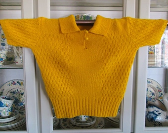 Hand Knit Women's Sweater 1930s Style Golden Yellow Alpaca Wool 38