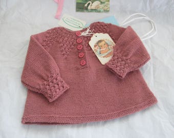 Handgestrickte Baby Pullover Gesmokt Reine Wolle 3M Versandfertig