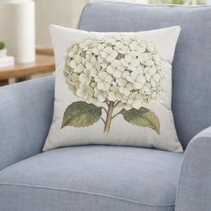 Weißes Hortensien botanisches Kissen, Blumen-Cottagecore-Kissen, Geschenk für Mutter