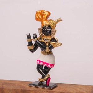 Estatua de Radha Raman de plata de 2,7 pulgadas, mini estatua de la deidad Krishna para altar, estatua hindú hecha a mano, decoración de Bhakti Yoga, regalo espiritual para devotos.