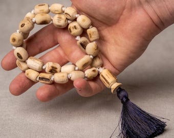 Tulsi Mala de 27 cuentas, rosario de madera de Tulsi, collar Japa Mala compacto