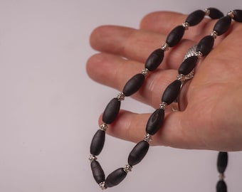 Collar Tulasi Mala de 20", cuentas de madera con separadores de metal, joyería devocional