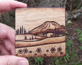 Mount Rainier on Butternut Wood Pyrography Woodburning