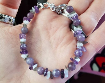 Anxiety & Stress Relief Crystal Healing Bracelet - with Lepidolite, Labradorite, Amethyst and Blue Lace Agate