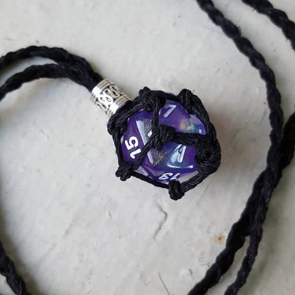 Interchangeable 20 Sided Dice Holder Hemp Necklace! Choose Your Color Hemp Color and Dice.