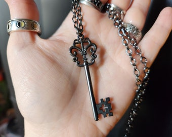 Choose Your Key- Gothic Victorian Gunmetal/Black Chain Necklace