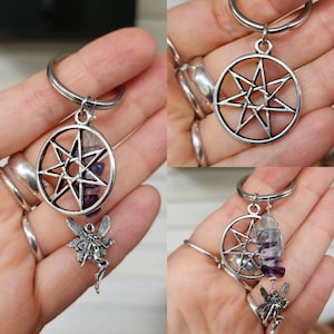 Seven Pointed Faery Star Septagram Keychain - Choice of Simple or With Extra Faery Charm