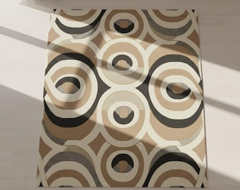 Handmade Tufted Wool Area Rug, Beige Circle Pattern, Scandinavian Decor