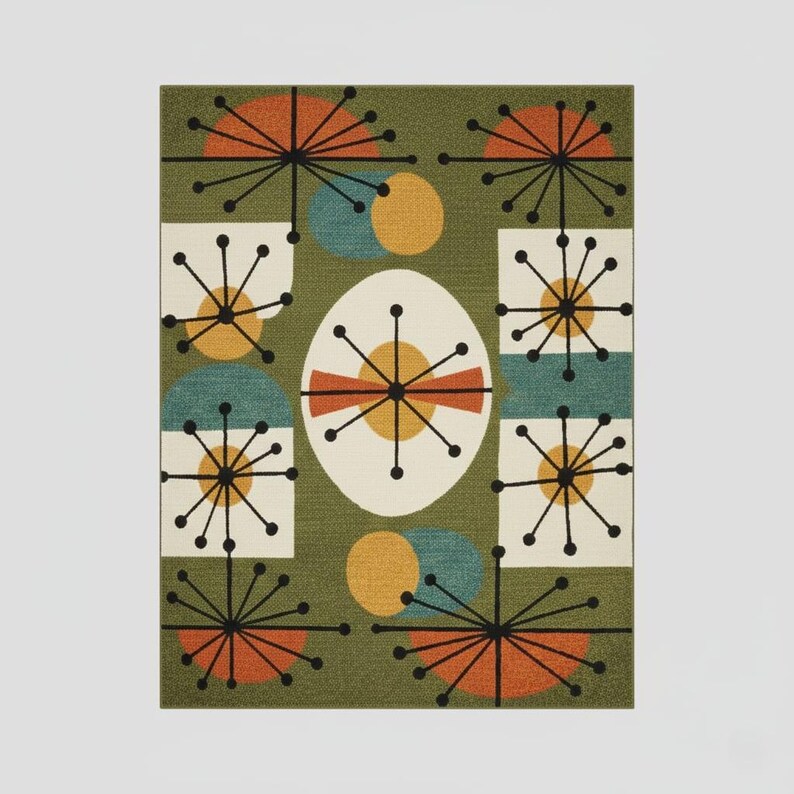 Handmade Mid Century Modern Wool Area Rug, Atomic Geometric Carpet - Etsy