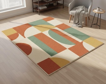 Modern Abstract Area Rug, Geometric Color Block Carpet for Living Room