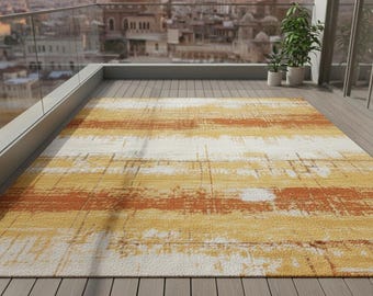 Handgemaakt getuft wollen vloerkleed, modern geelroest abstract ontwerp
