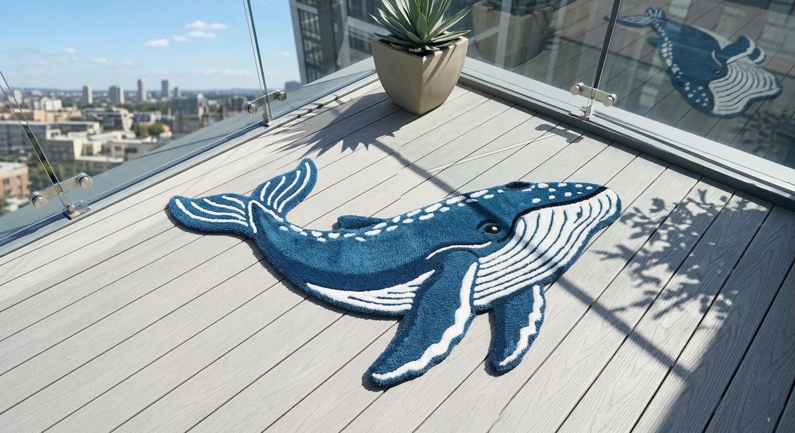 Handmade Blue Whale Shaped Tufted Rug, Ocean Animal Carpet, Kids Room ...