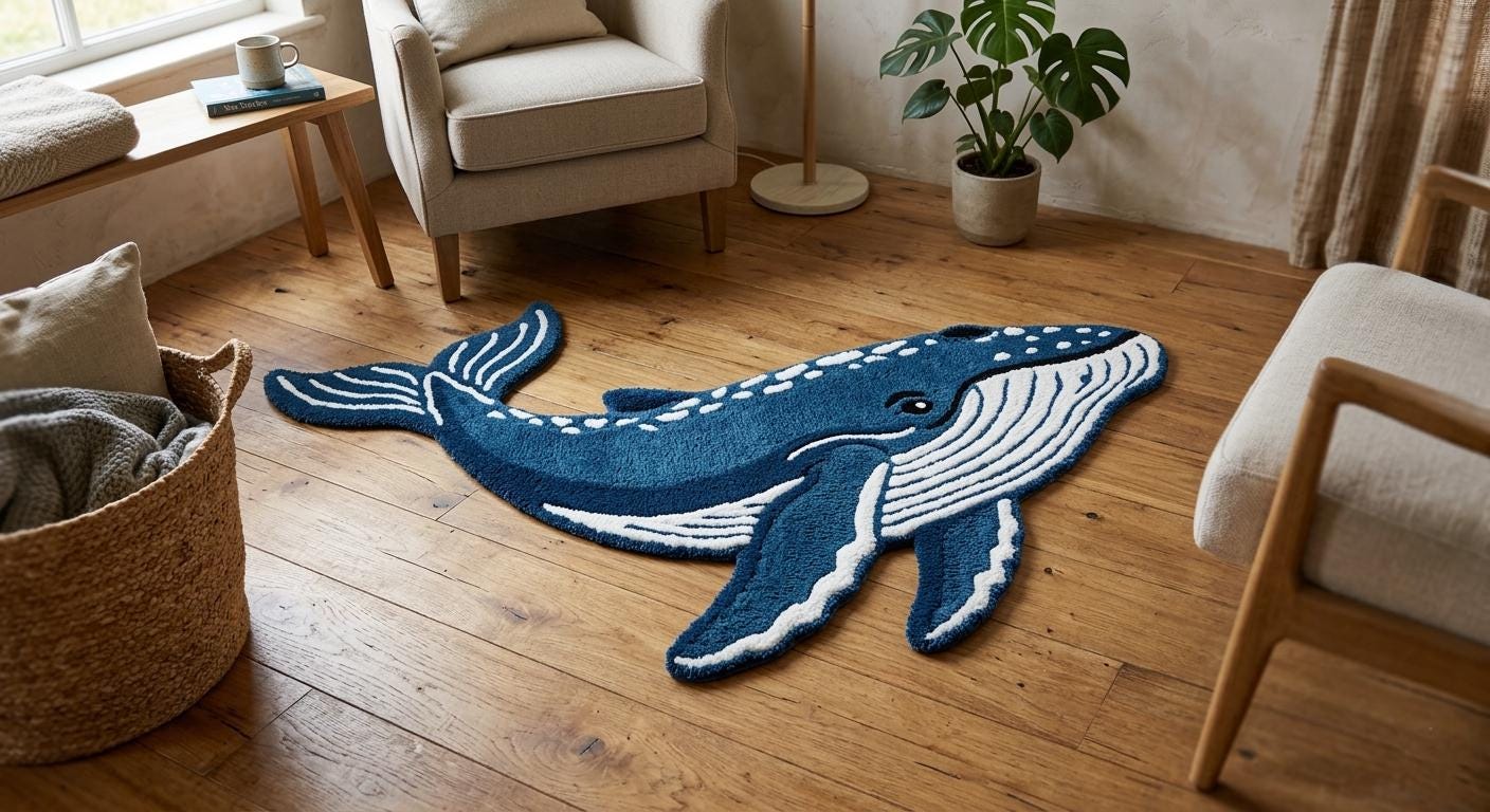 Handmade Blue Whale Shaped Tufted Rug, Ocean Animal Carpet, Kids Room ...