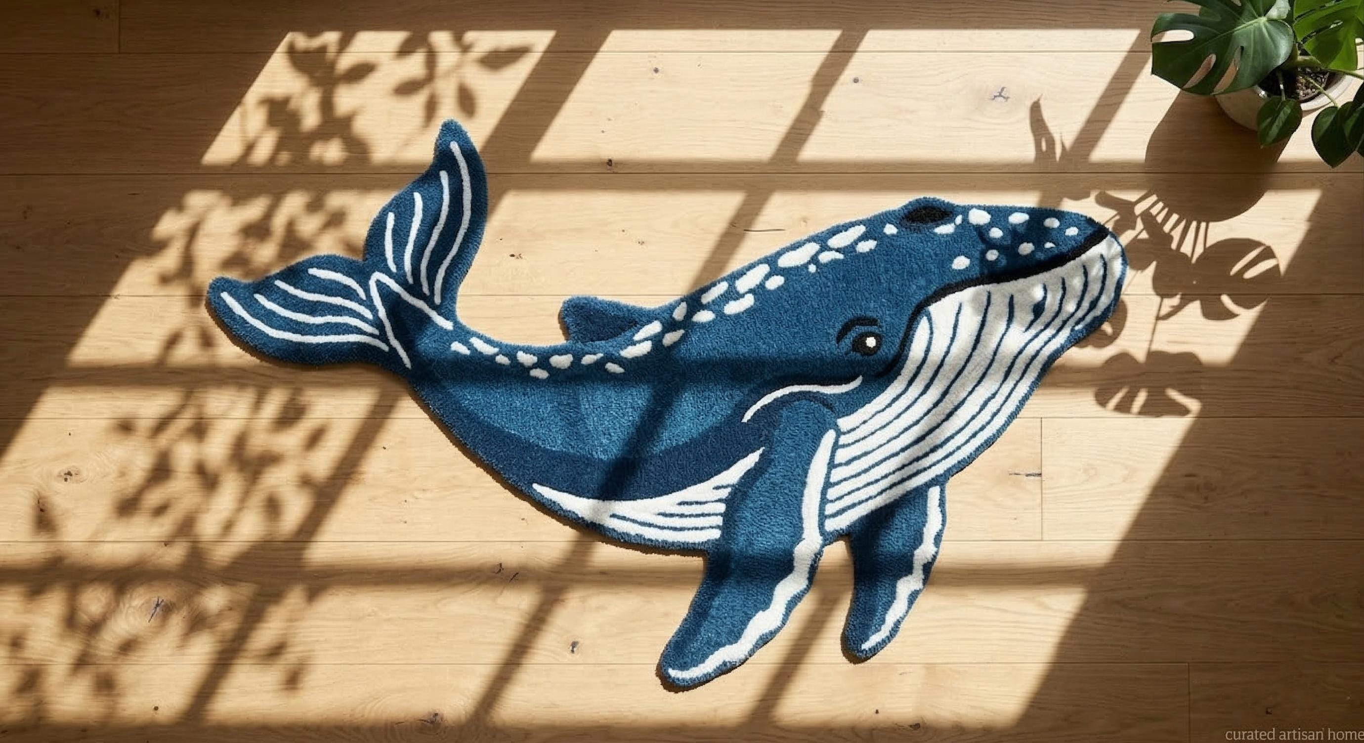 Handmade Blue Whale Shaped Tufted Rug, Ocean Animal Carpet, Kids Room ...