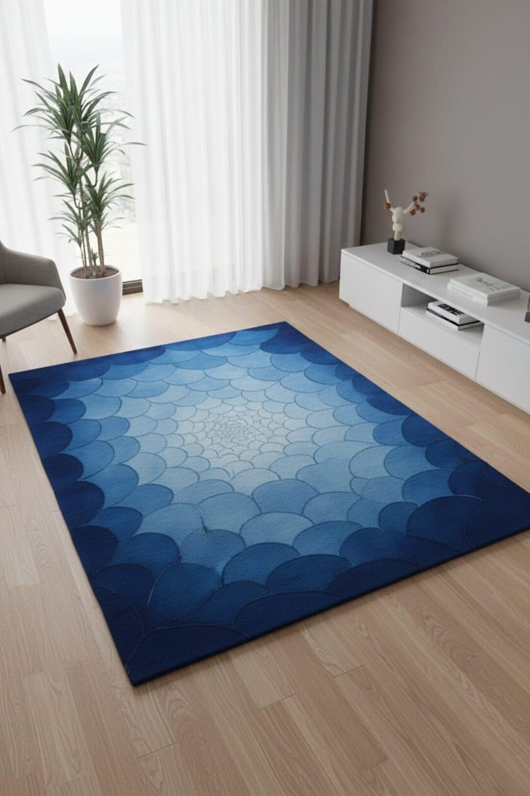 Gradient Area Rug Blue Gradient Wool Area Rug, Modern Tufted Geometric Carpet, 5x8 Ft - Etsy
