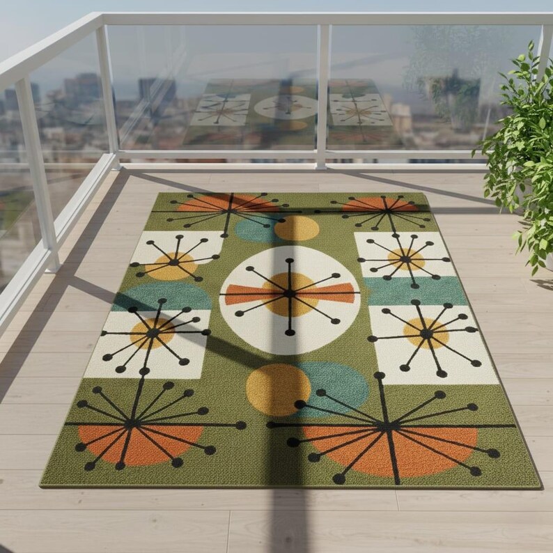 Handmade Mid Century Modern Wool Area Rug, Atomic Geometric Carpet - Etsy