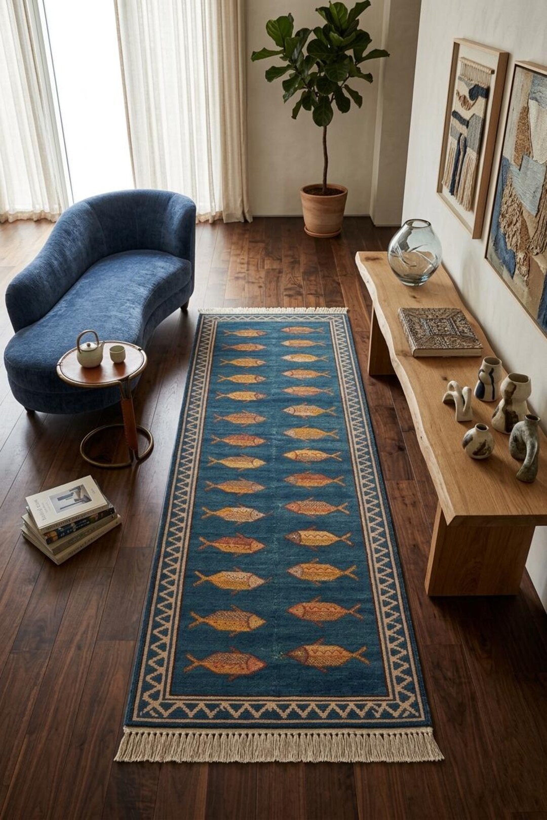 Handmade Knotted Coastal Fish Runner Rug, Nautical Ocean Carpet - Etsy