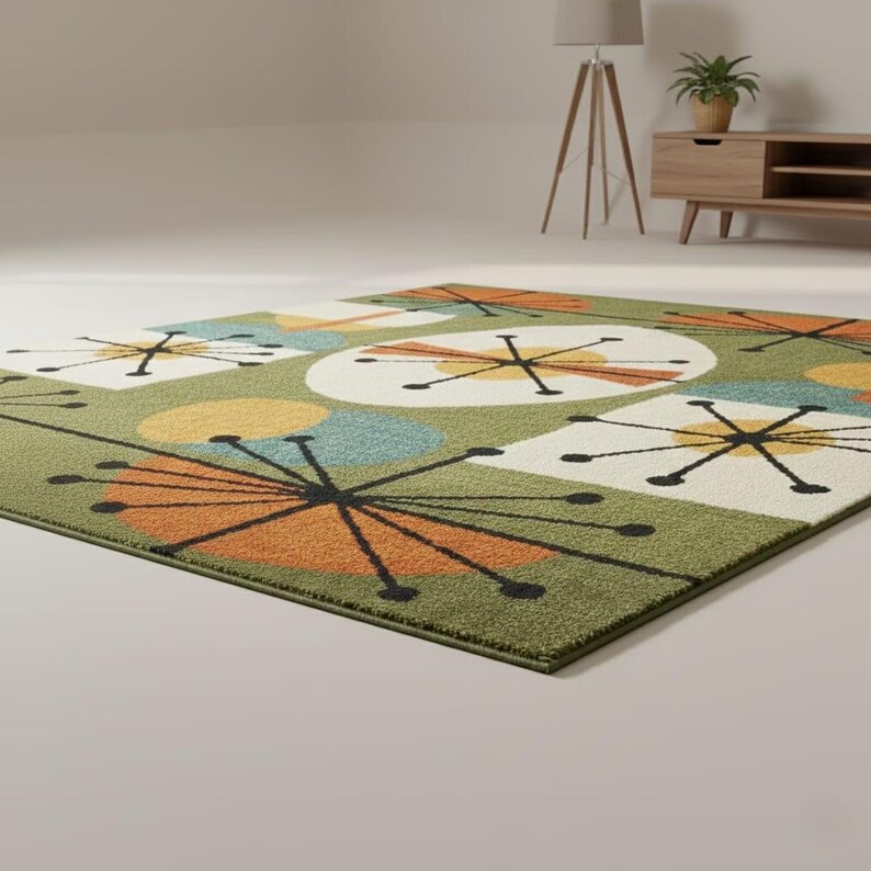 Handmade Mid Century Modern Wool Area Rug, Atomic Geometric Carpet - Etsy