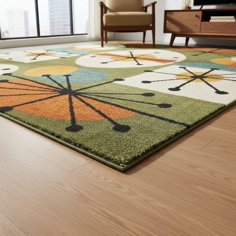 Handmade Mid Century Modern Wool Area Rug, Atomic Geometric Carpet - Etsy