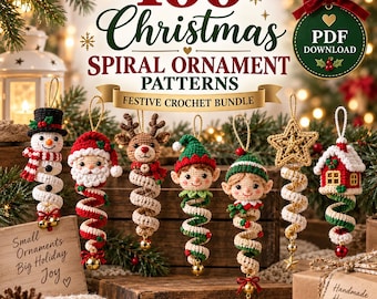 Pacchetto di 100 modelli PDF per decorazioni natalizie a spirale all'uncinetto / Decorazioni natalizie a spirale per la casa / Adatto ai principianti / Download immediato