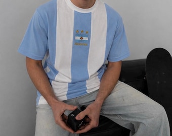 Vintage Argentina Flag Embroidered T-Shirt, Oversized Retro Football Streetwear,Unisex