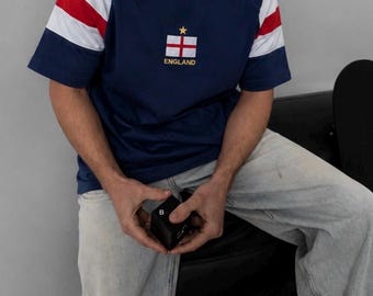 T-shirt en coton brodé drapeau rétro de l'Angleterre, maillot de football streetwear oversize, unisexe