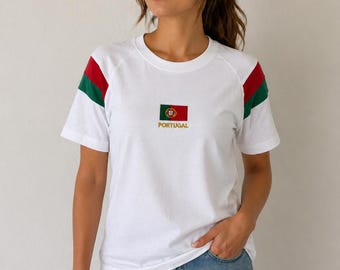 T-shirt en coton brodé avec drapeau du Portugal | Streetwear oversize rétro, culture football