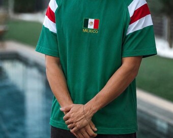 Vintage Mexico Flag Embroidered Football T-Shirt , Oversized,World Cup Streetwear,Retro Soccer Shirt, Unisex