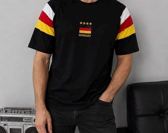 T-shirt rétro allemand en coton brodé, drapeau streetwear football vintage, unisexe