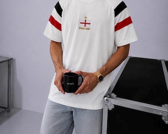T-shirt en coton brodé drapeau de l'Angleterre, maillot de football streetwear oversize, unisexe