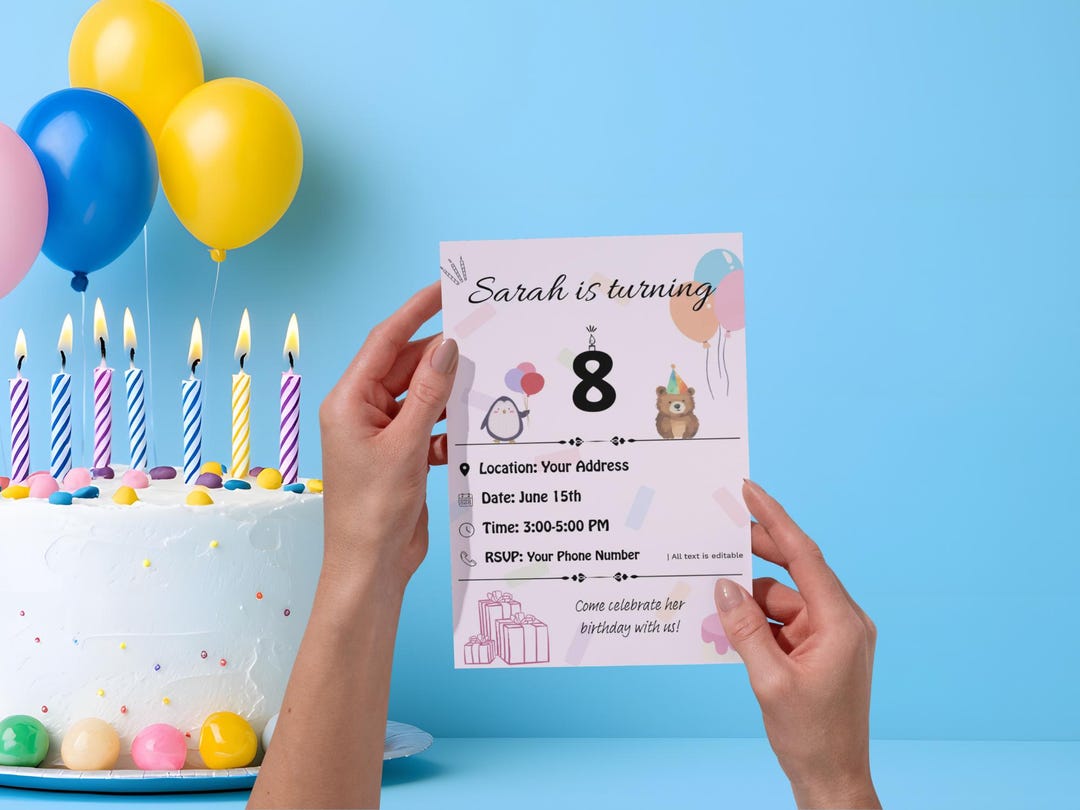 Modelo de convite de aniversário infantil editável | Tamanho A5 para ...