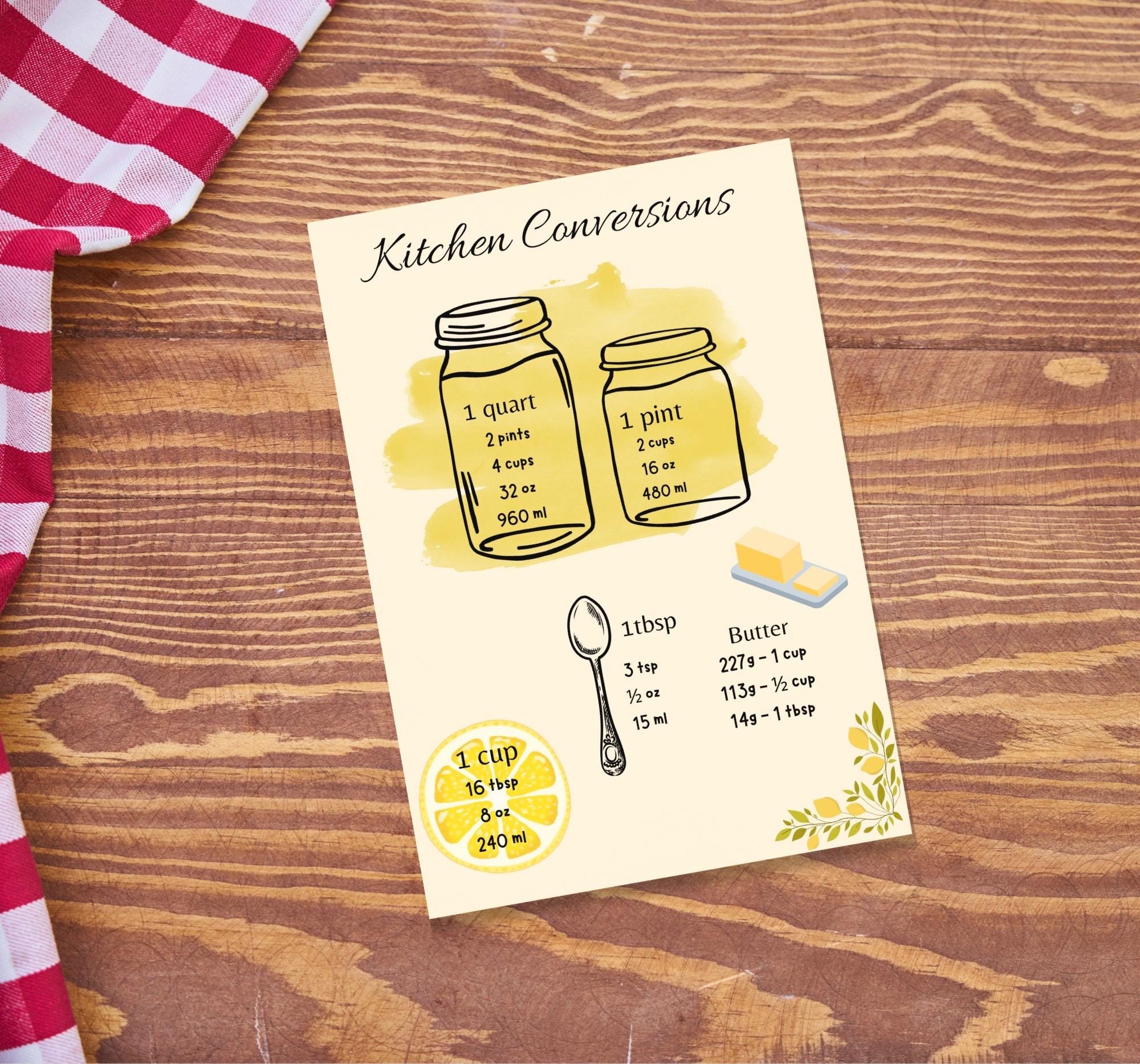 Kitchen Conversion Chart Print | Cooking Measurements Guide (PDF ...