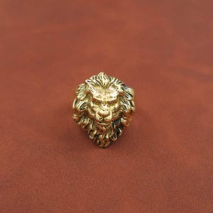 Può includere: Un anello color oro con un design dettagliato a testa di leone. L'anello ha una superficie strutturata, che mostra la criniera e i lineamenti del leone. Un accessorio audace per completare qualsiasi outfit.