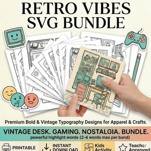 Retro SVG Bundle | Vintage 70s Groovy Typography Clipart | 90s Nostalgia Sublimation Design | Instant Digital Download