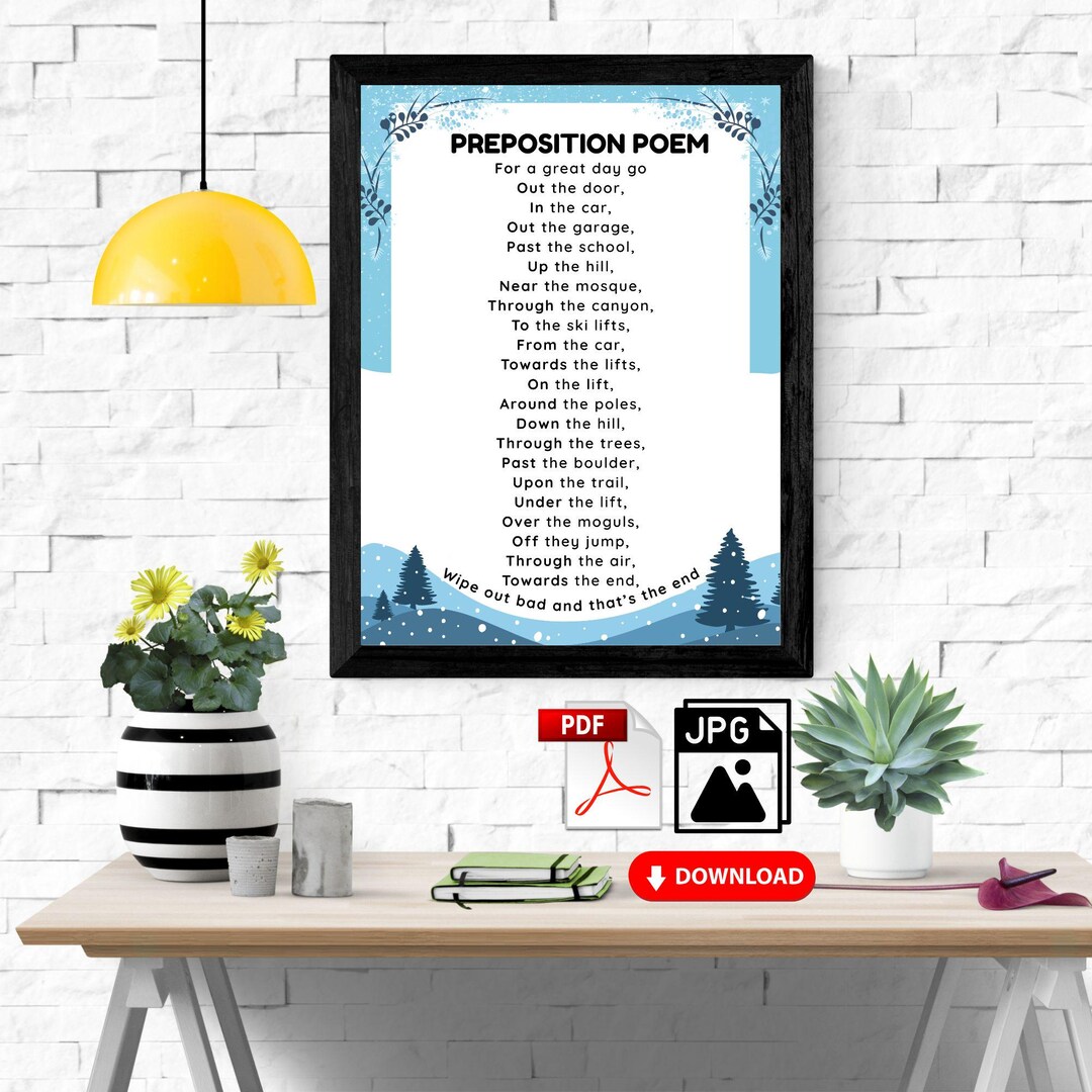 Preposition Poem Example Buy Preposition Poem, English Grammar Poster, ESL Classroom Decor (A4 ...