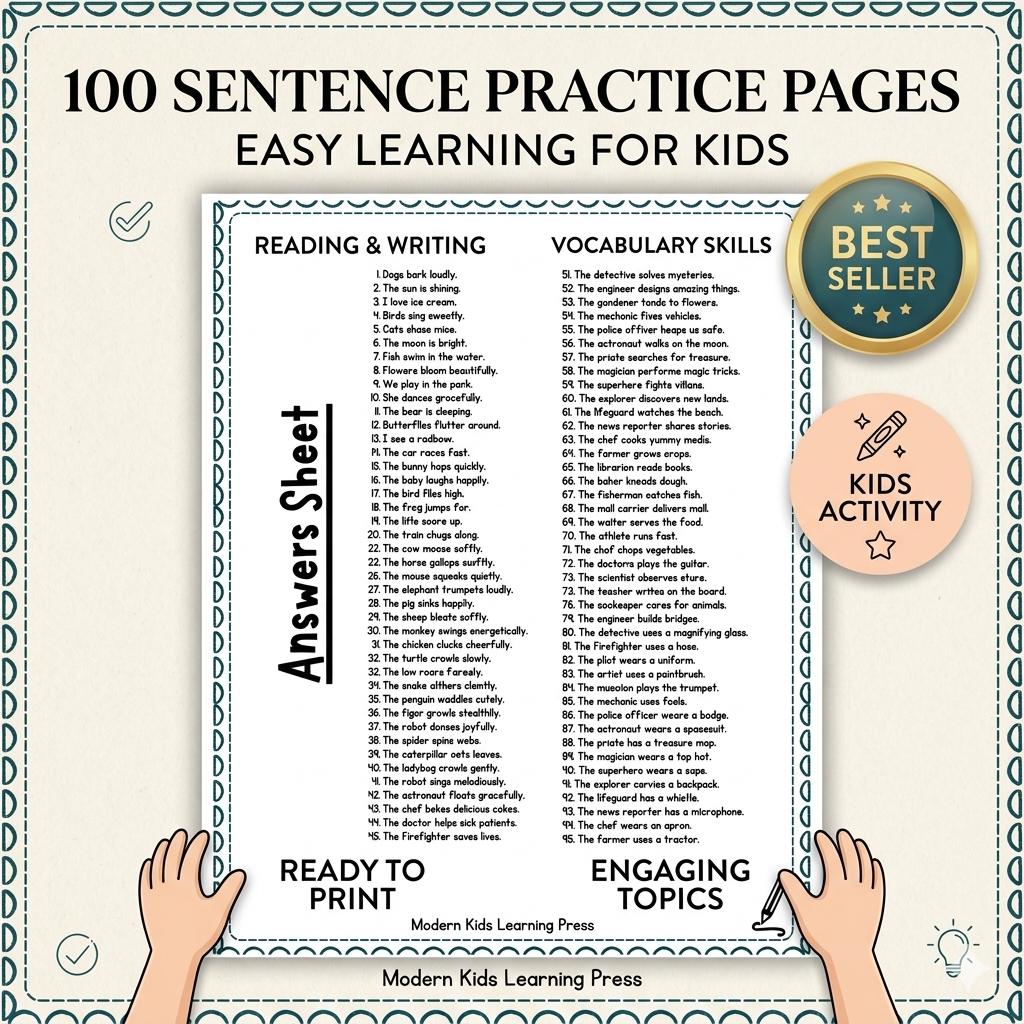 Sentence Building Pack | Kindergarten Writing Skills | 100 Page Grammar ...