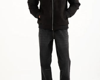 Men's Black Suede Bomber & Harrington Zip-Up Style Leather Jacket