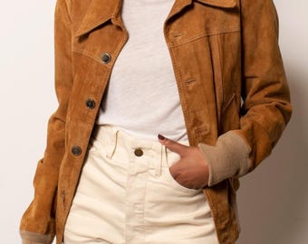 Suede Leather Jacket Women | Tan Brown Retro Suede Jacket | Western Style Button Up Suede Bomber Jacket | Soft Genuine Suede Outerwear