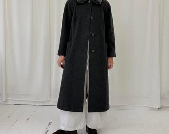 Women's Grey Wool Trench Coat | Faux Fur Collar Winter Long Coat | Minimalist Wool Coat | Classic Button Front Women Coat