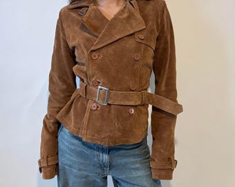 Vintage Brown Suede Leather Coat | Women's 70s Suede Jacket | Western Style Suede Blazer | Retro Belted Suede Coat