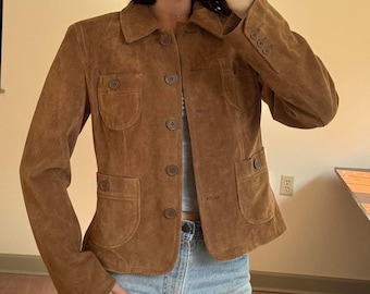 Women's Brown Suede Leather Jacket | 70s Western Style Suede Jacket | Handmade Retro Winter Coat