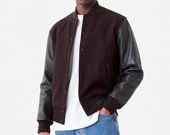 Men's Classic Varsity Jacket | Wool Body Leather Sleeves Letterman Jacket | College Bomber Jacket | Vintage Baseball Coat