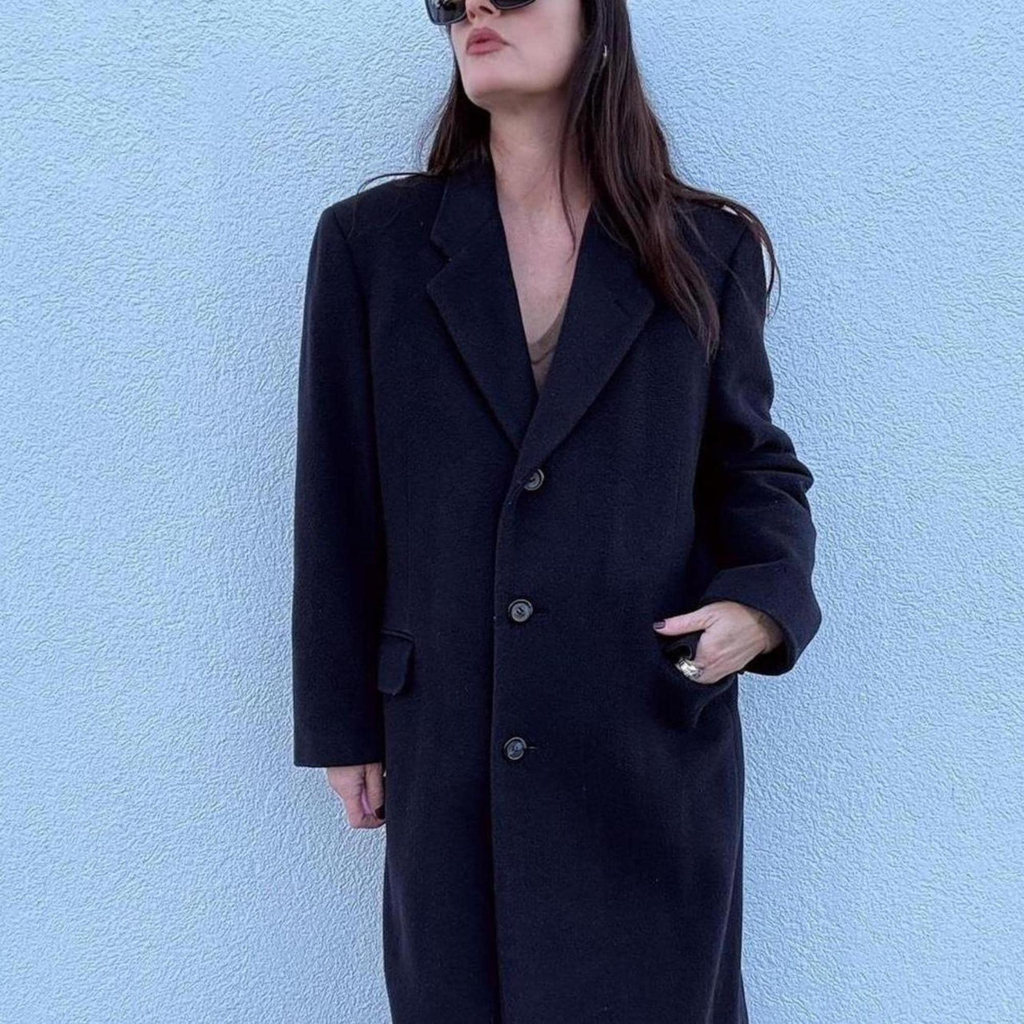 ジャケット・アウター 90s archive super long wool coat Vintage Navy Blue Wool Trench Coat | 90s Women Long Wool Coat