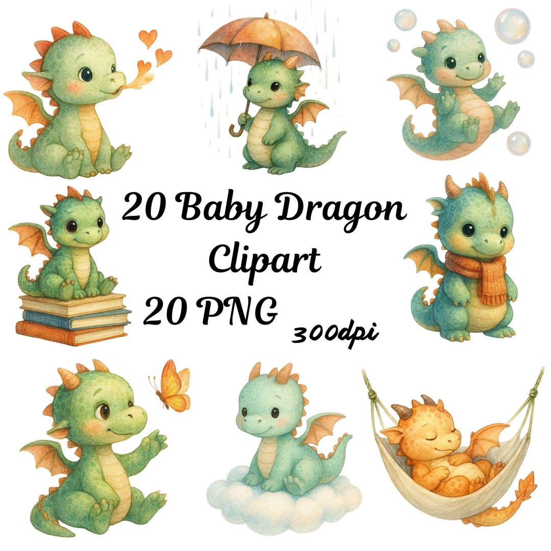 Baby Dragon Clipart Bundle | Whimsical Fantasy Illustrations (20 PNG ...